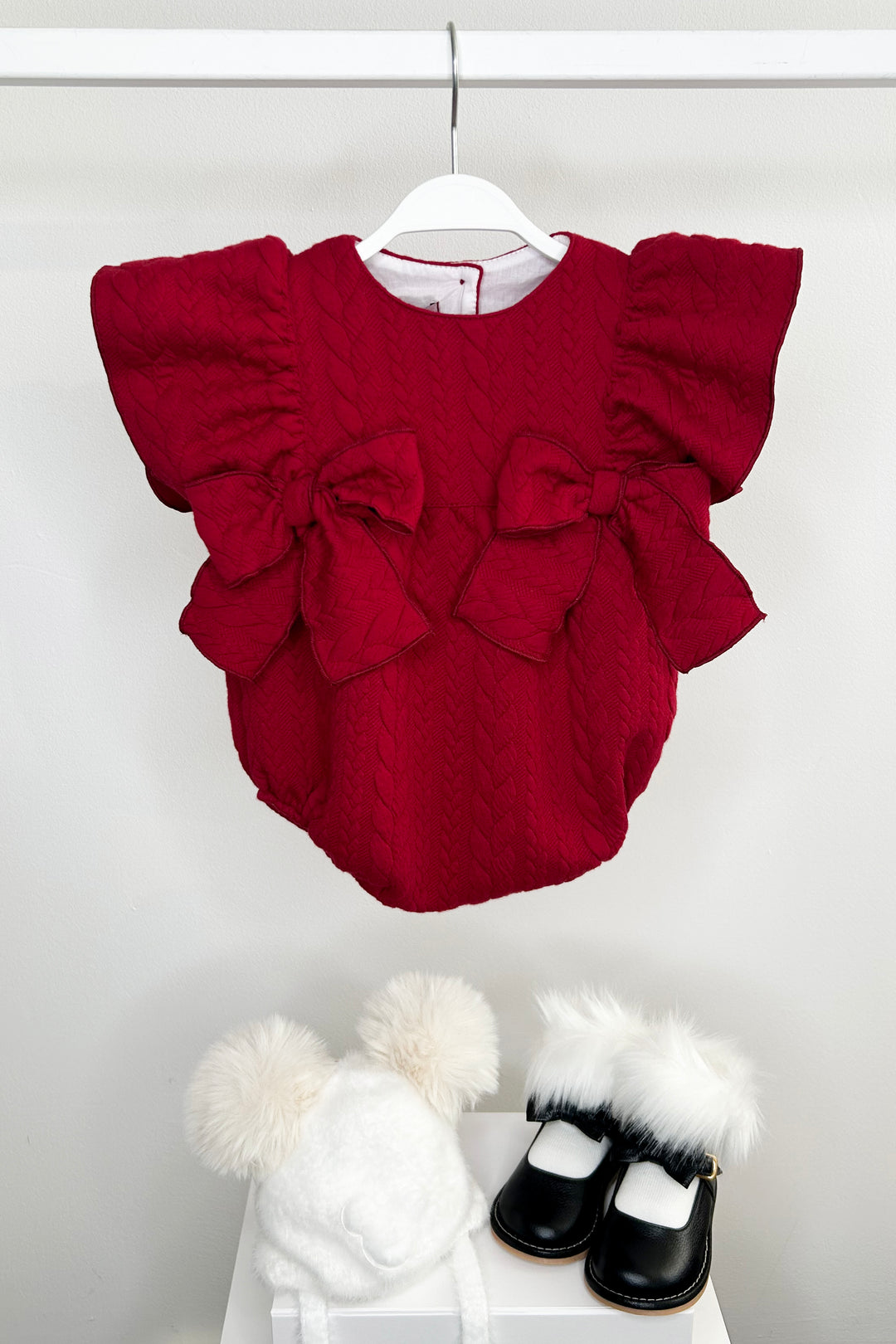 Phi "Ramona" Red Cable Knit Romper | Millie and John