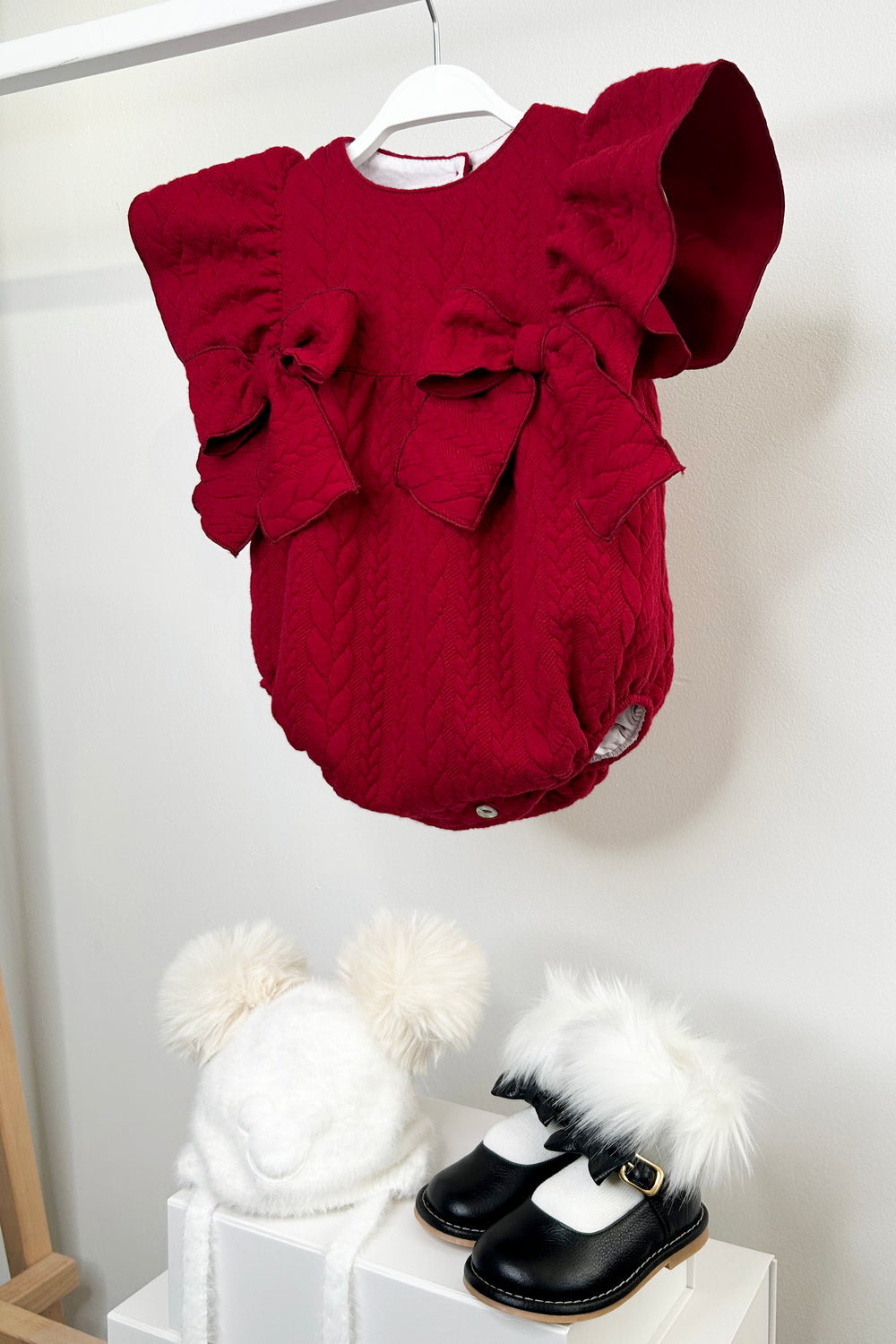 Phi "Ramona" Red Cable Knit Romper | Millie and John
