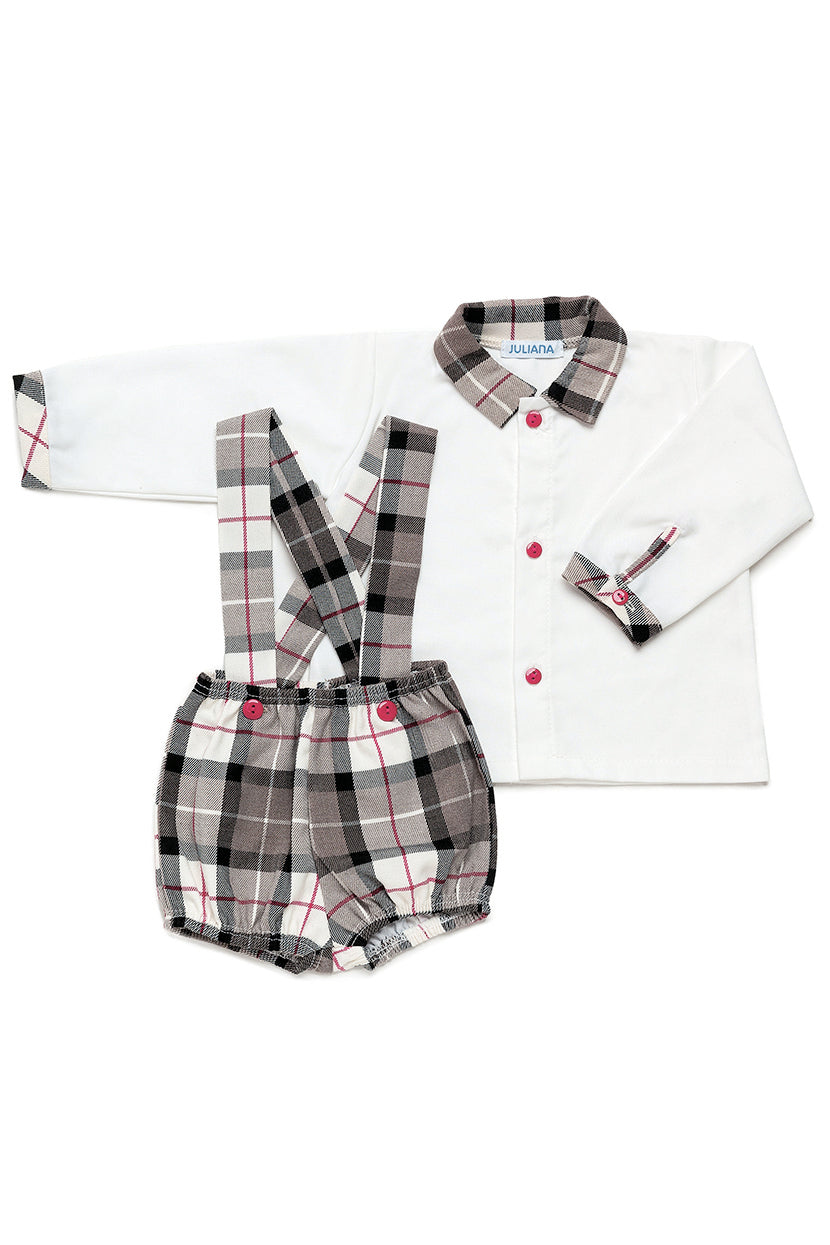 Juliana "George" Shirt & Stone Tartan Jam Pants with Braces | Millie and John