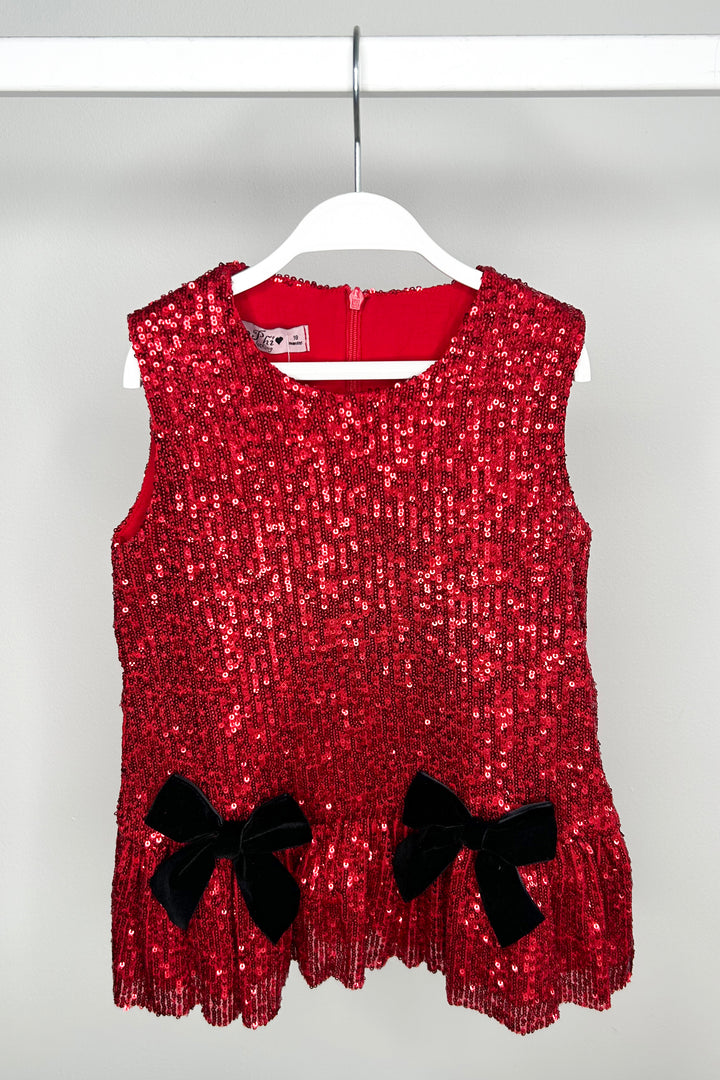 Phi "Ariella" Red Sequin Drop Waist Dress | Millie and John