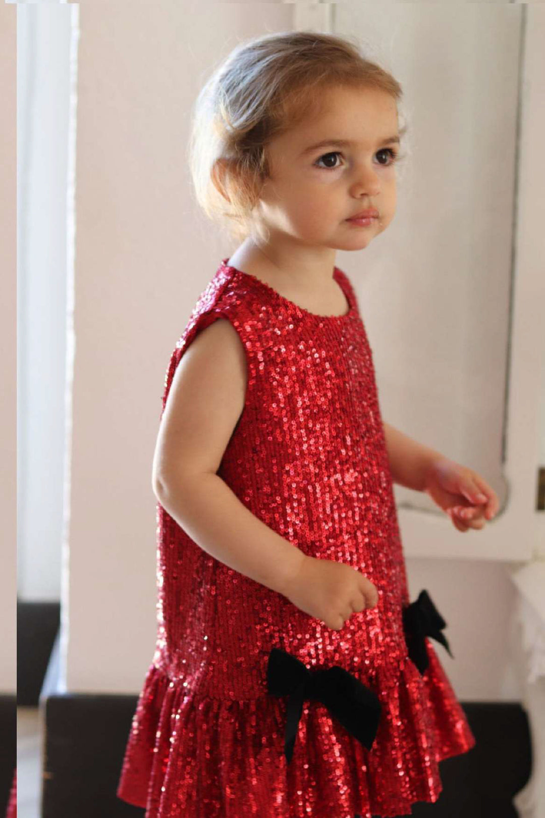 Phi "Ariella" Red Sequin Drop Waist Dress | Millie and John
