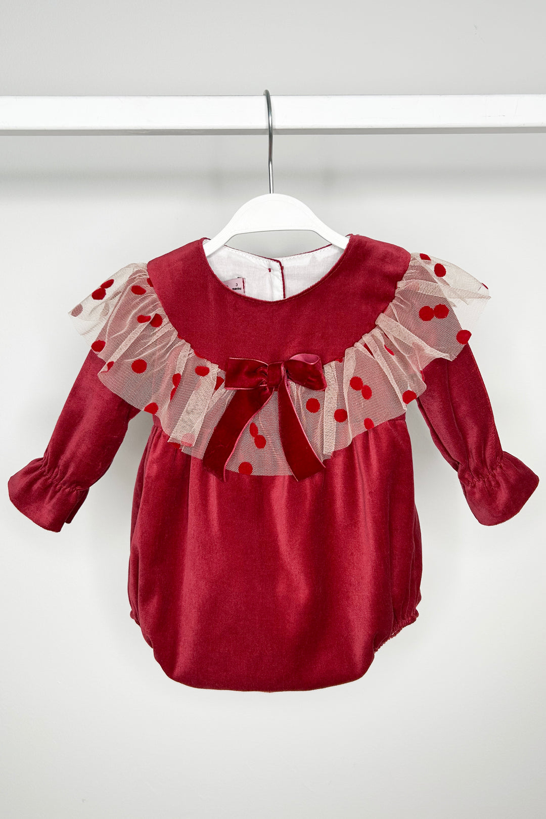 Phi "Valentina" Burgundy Velvet Tulle Romper | Millie and John