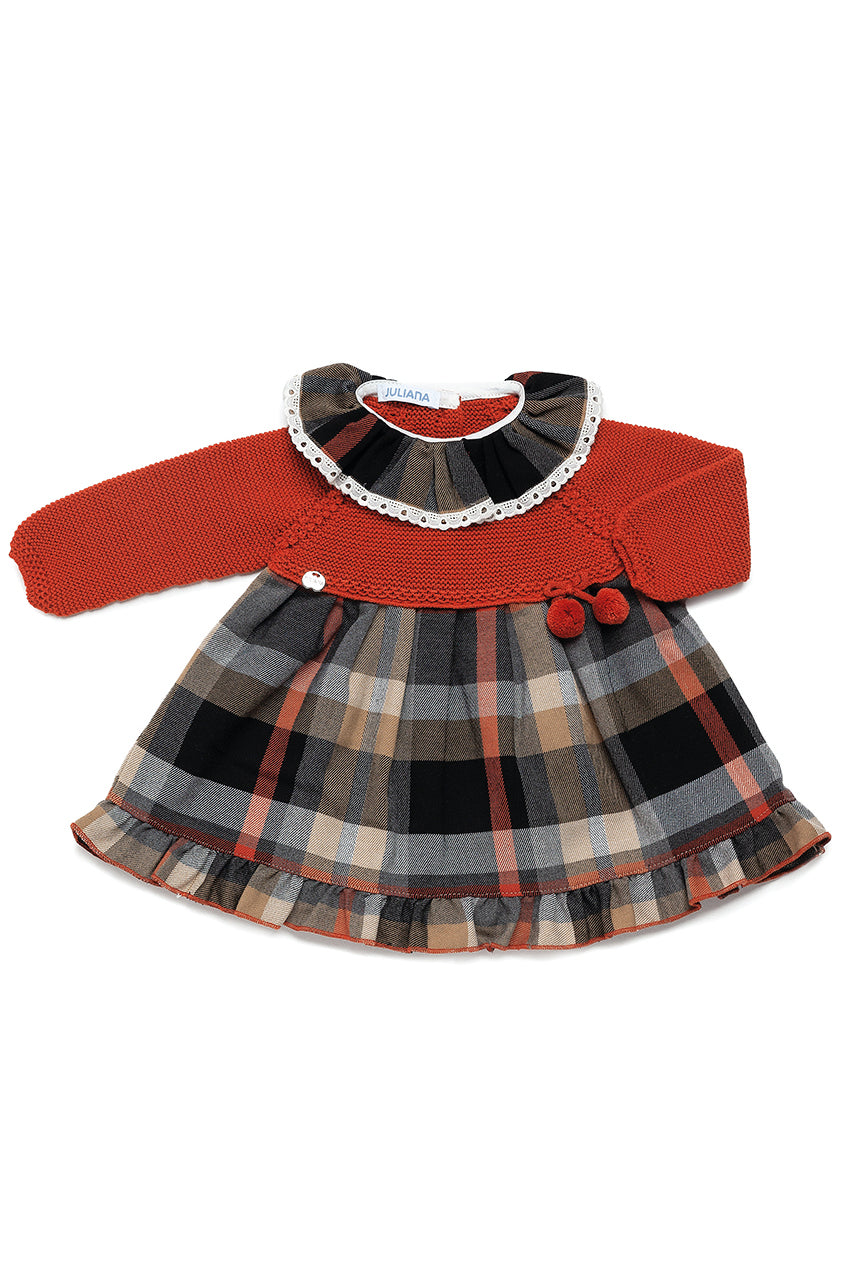 Juliana "Autumn" Rust Half Knit Autumnal Tartan Dress | Millie and John