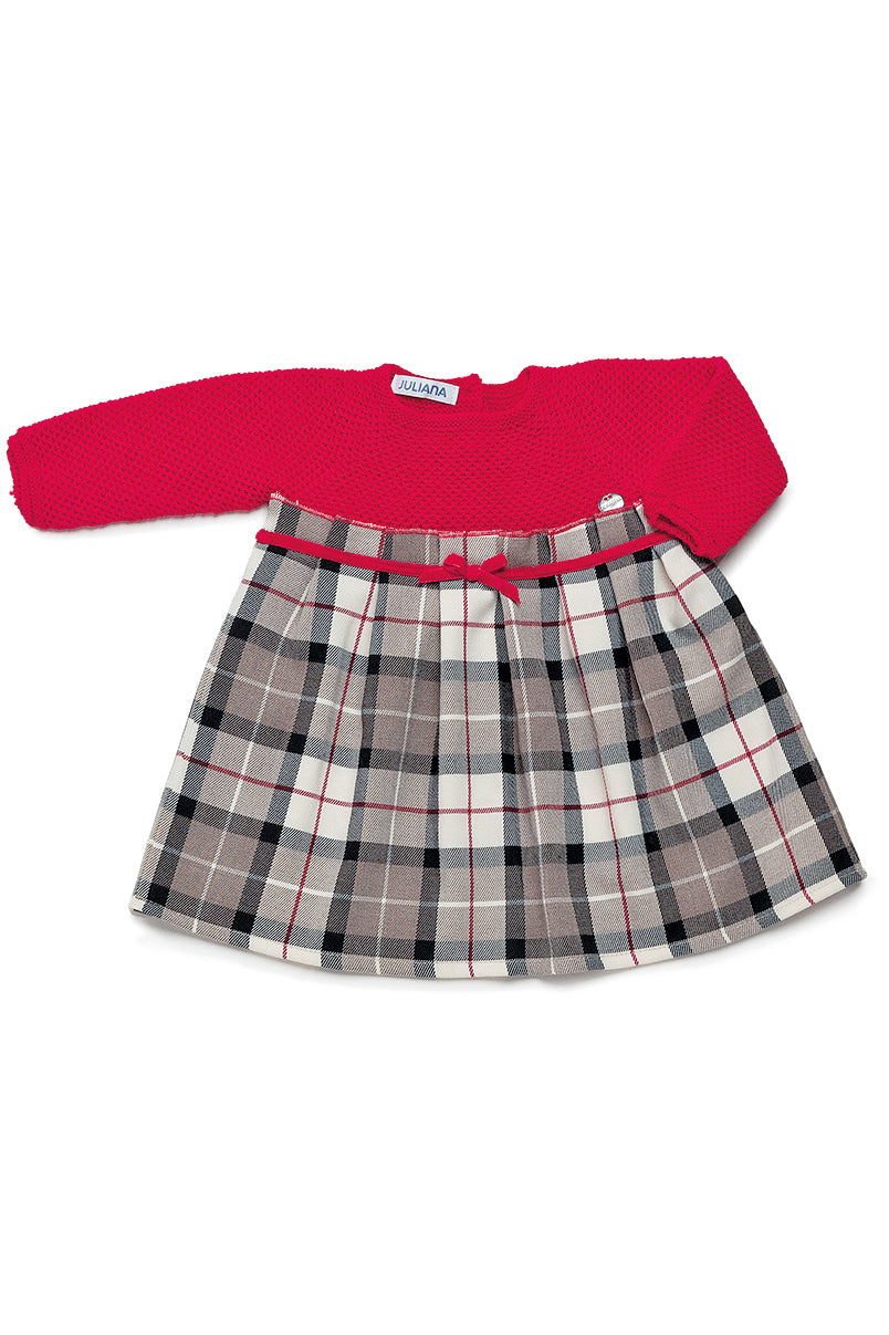 Juliana "Ivy" Red Half Knit Tartan Dress | Millie and John