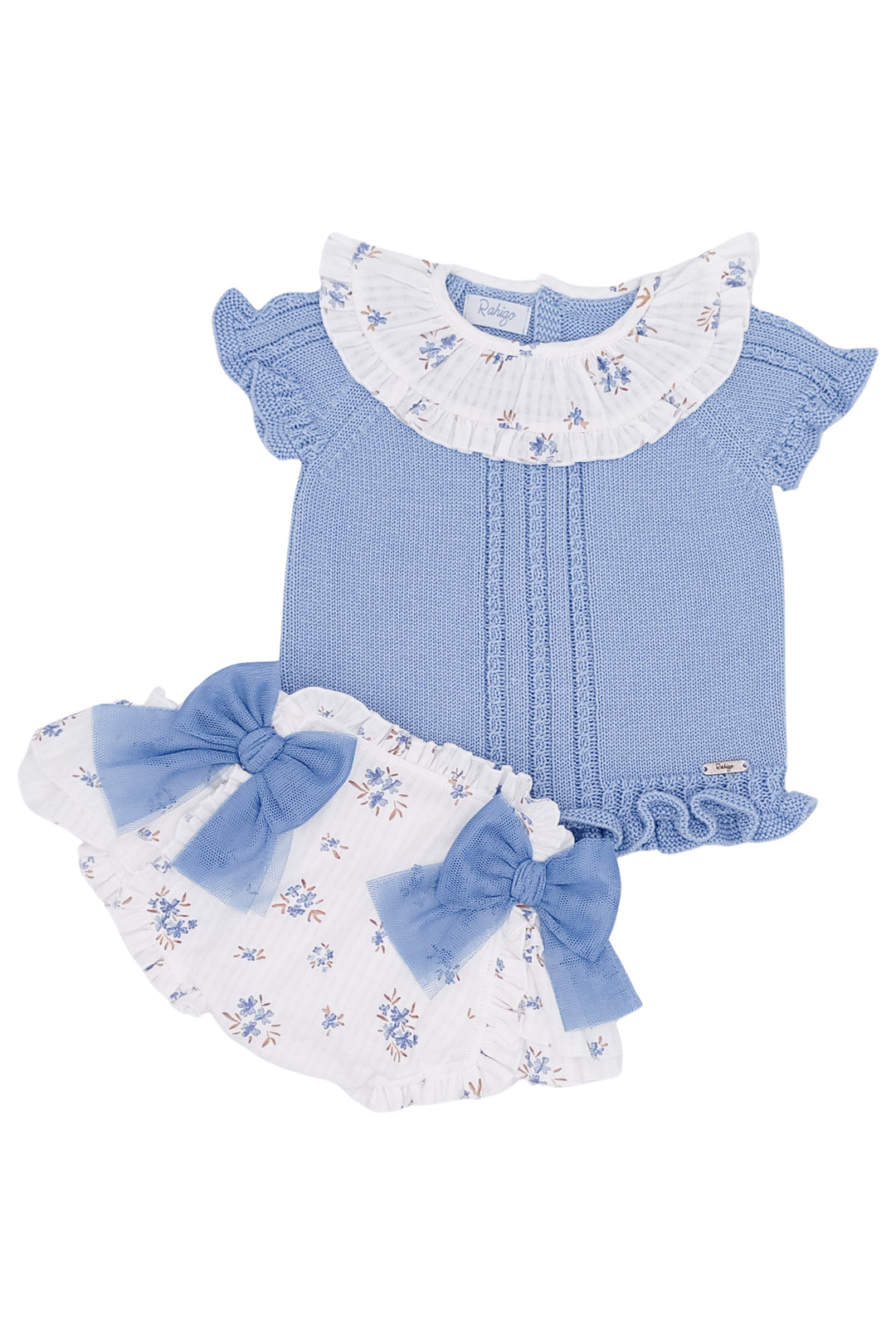 Rahigo "Eliza" Sky Blue Knit Floral Top & Bloomers | Millie and John