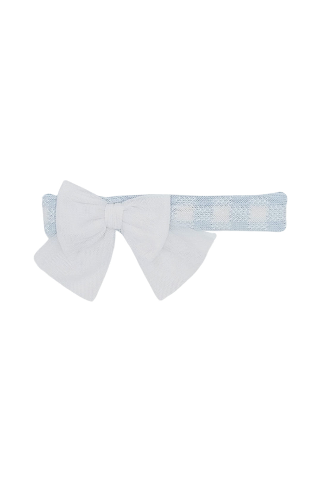Baby Blue Gingham Tulle Bow Headband