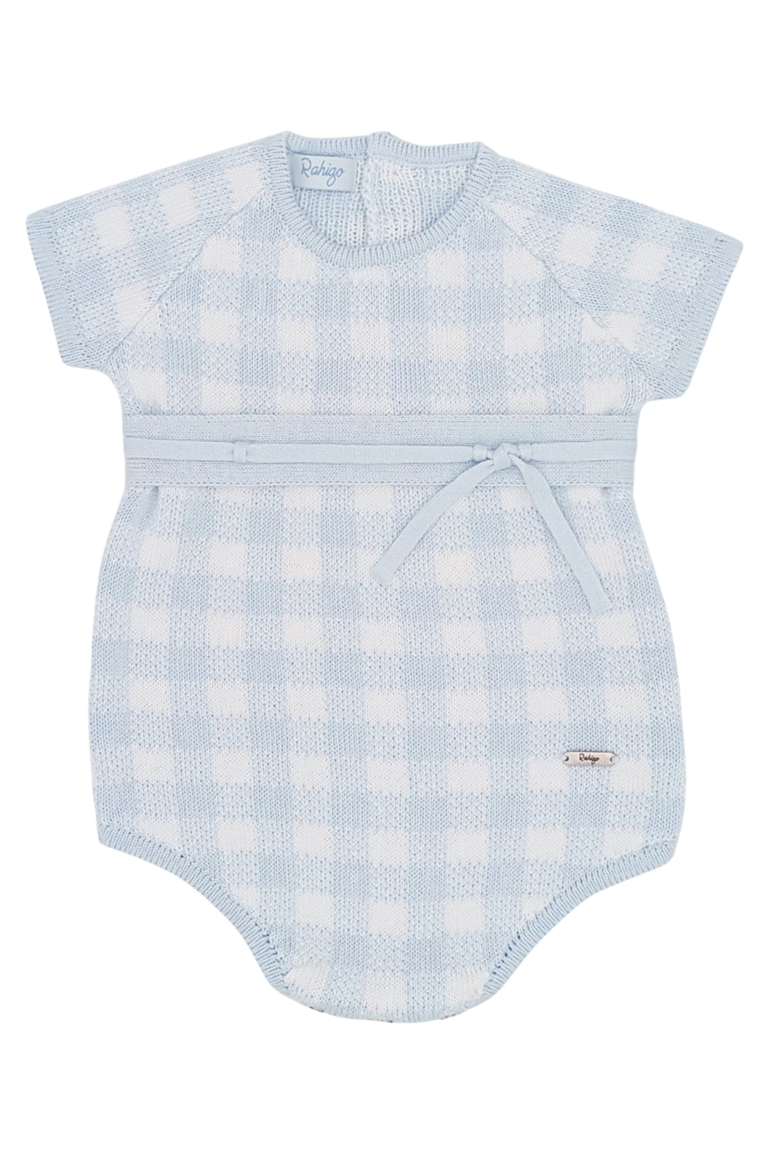 Rahigo "Charlie" Baby Blue Gingham Knit Romper | Millie and John