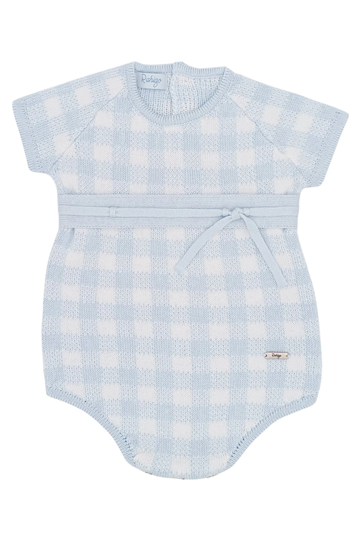 Rahigo "Charlie" Baby Blue Gingham Knit Romper | Millie and John