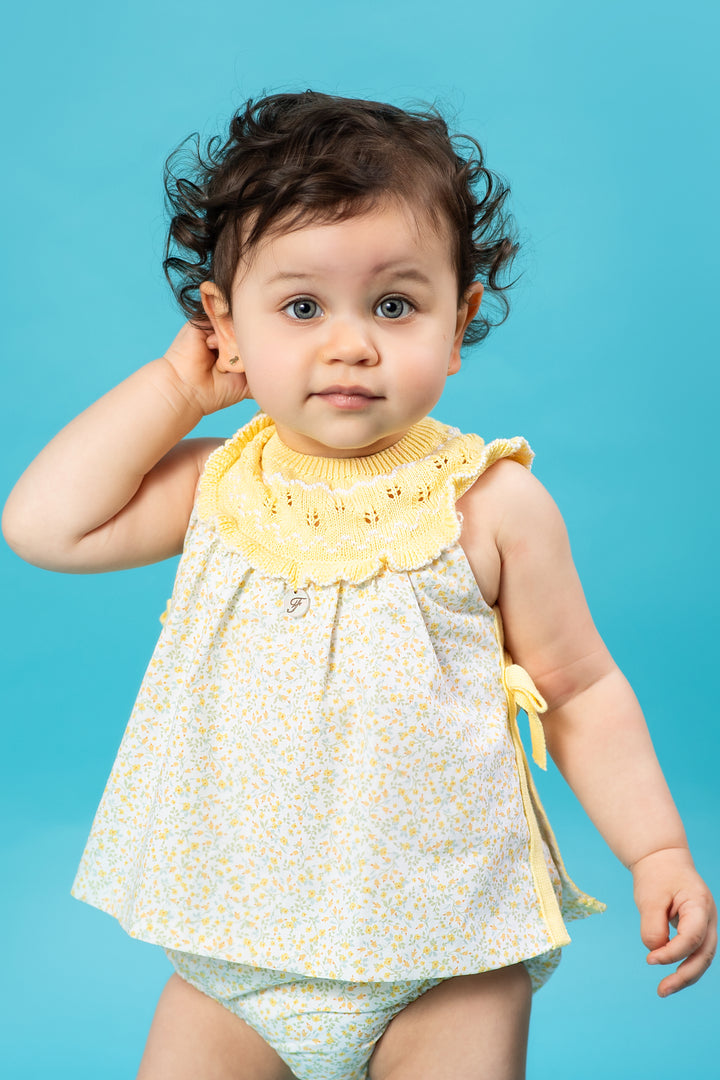 Foque "Tahlia" Lemon Half Knit Floral Dress & Bloomers | Millie and John