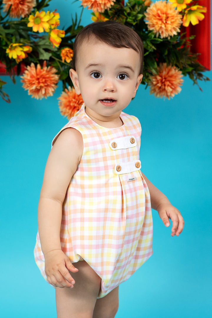 Foque "Zayn" Orange, Pink & Lemon Gingham Romper | Millie and John