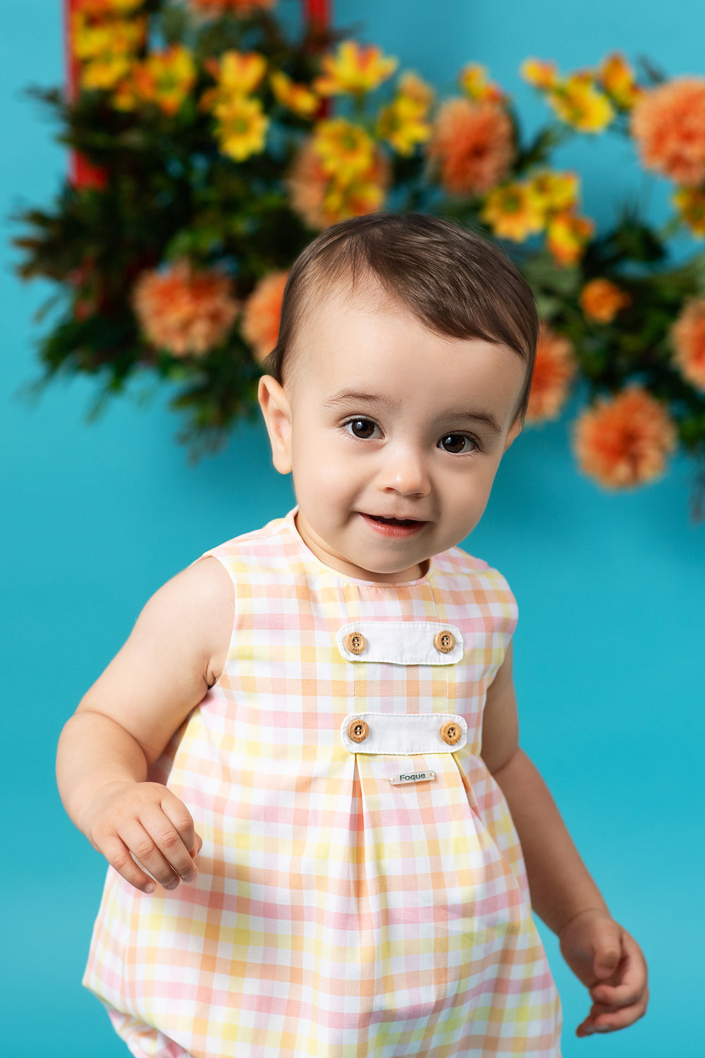Foque "Zayn" Orange, Pink & Lemon Gingham Romper | Millie and John