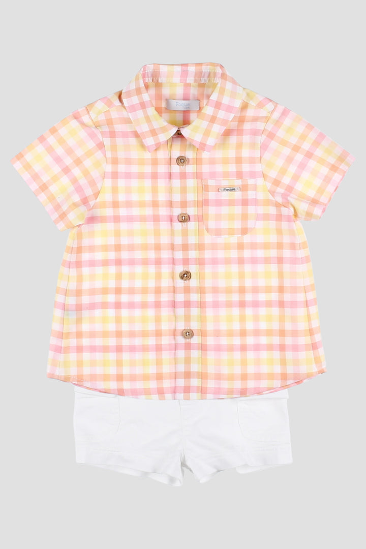 Foque "Orion" Orange, Pink & Lemon Gingham Shirt & Shorts | Millie and John