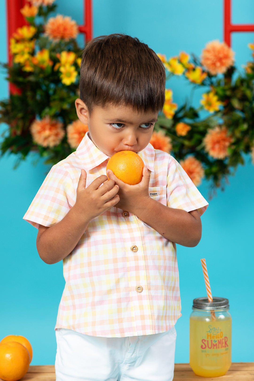 Foque "Orion" Orange, Pink & Lemon Gingham Shirt & Shorts | Millie and John