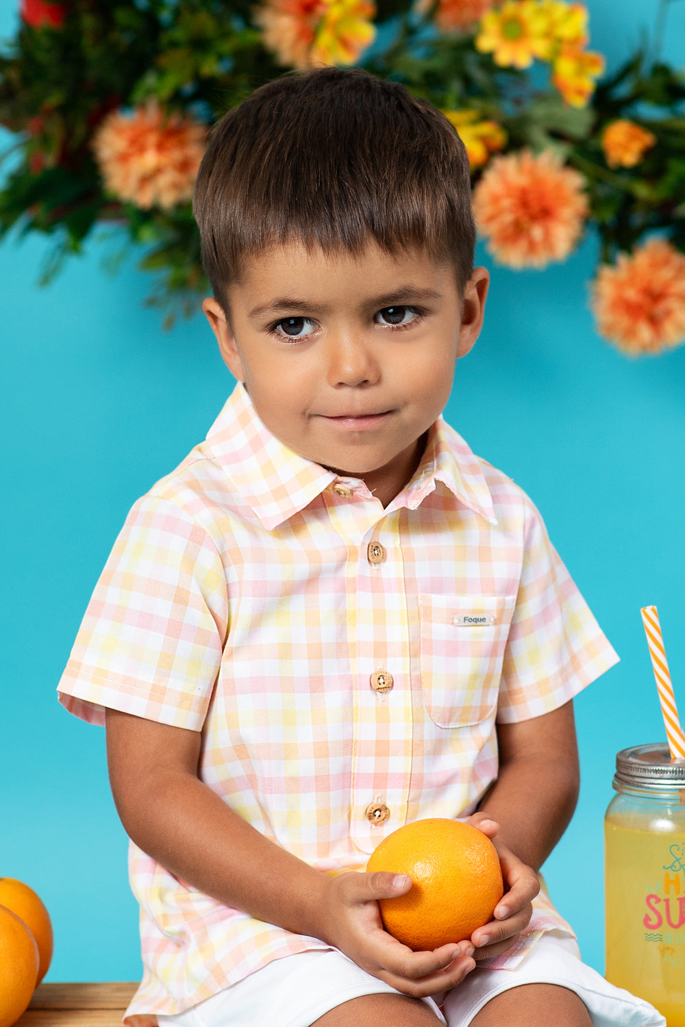 Foque "Orion" Orange, Pink & Lemon Gingham Shirt & Shorts | Millie and John