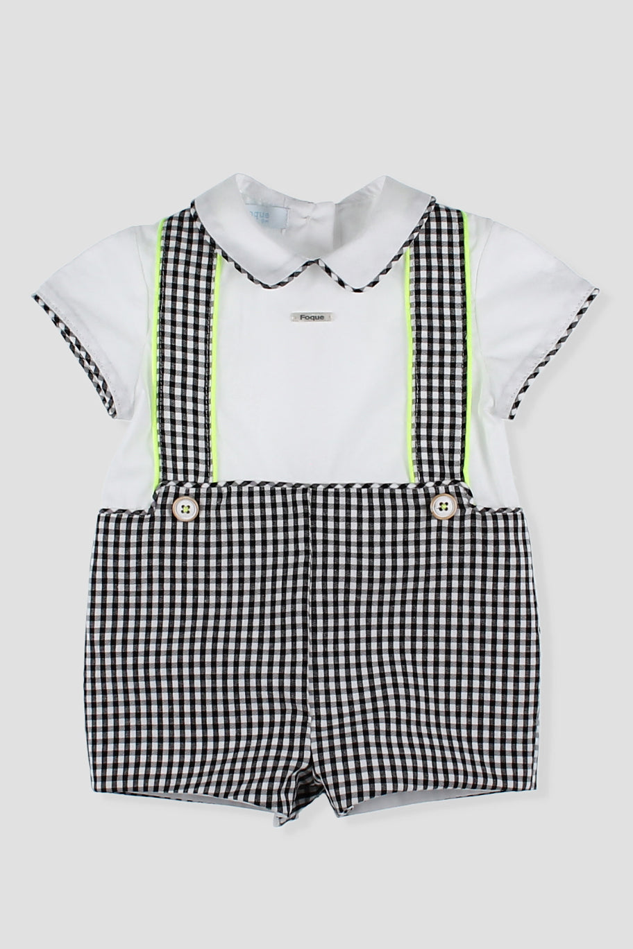 Foque "Nash" Neon Lime & Black Gingham Romper | Millie and John