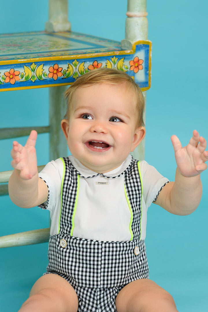Foque "Nash" Neon Lime & Black Gingham Romper | Millie and John