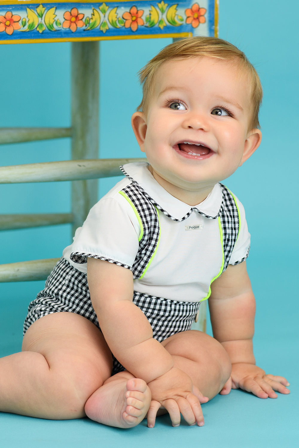 Foque "Nash" Neon Lime & Black Gingham Romper | Millie and John