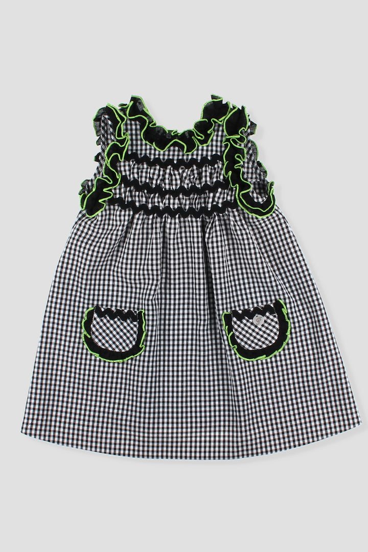 Foque "Roxie" Black Gingham & Neon Lime Dress | Millie and John