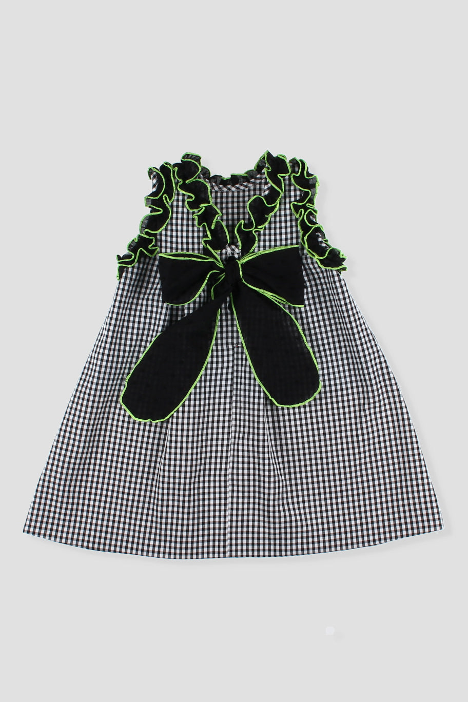 Foque "Roxie" Black Gingham & Neon Lime Dress | Millie and John