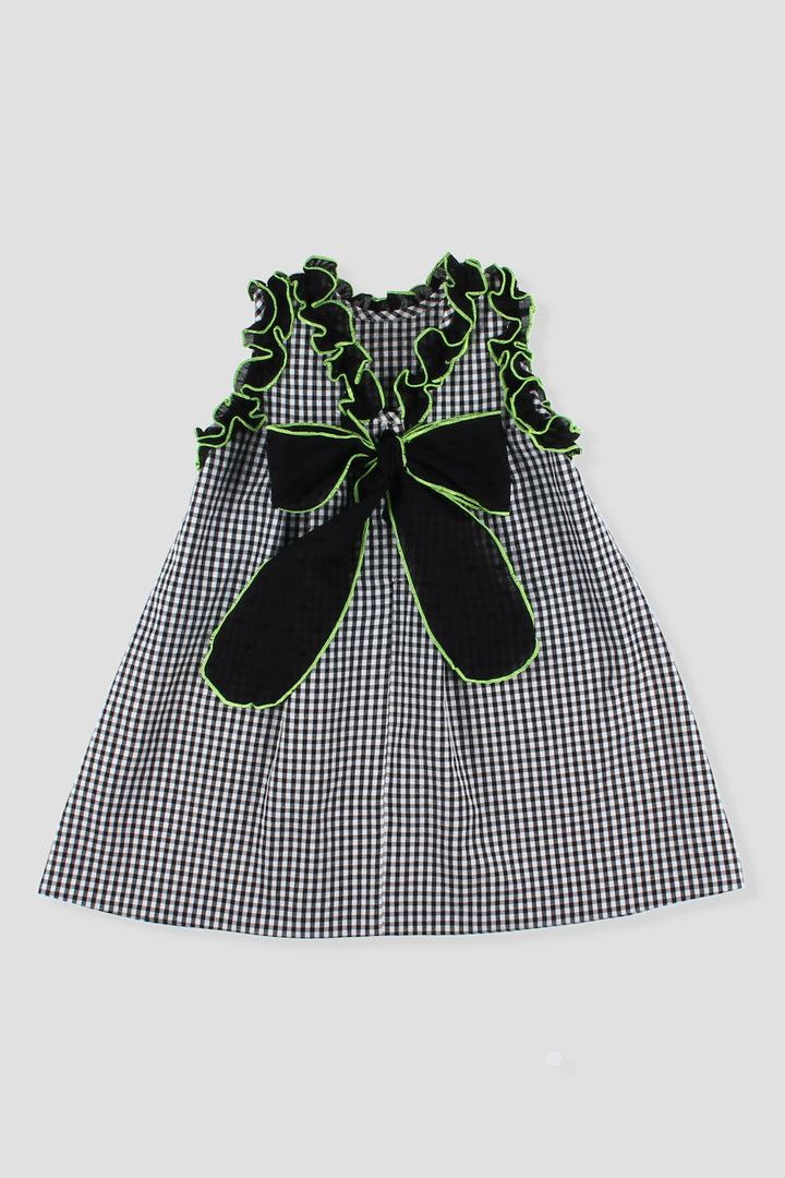 Foque "Roxie" Black Gingham & Neon Lime Dress | Millie and John