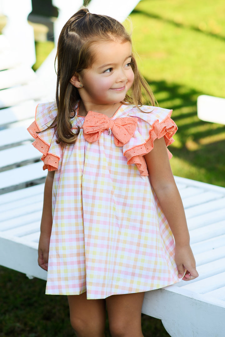 Foque "Soleil" Orange, Pink & Lemon Gingham Dress | Millie and John