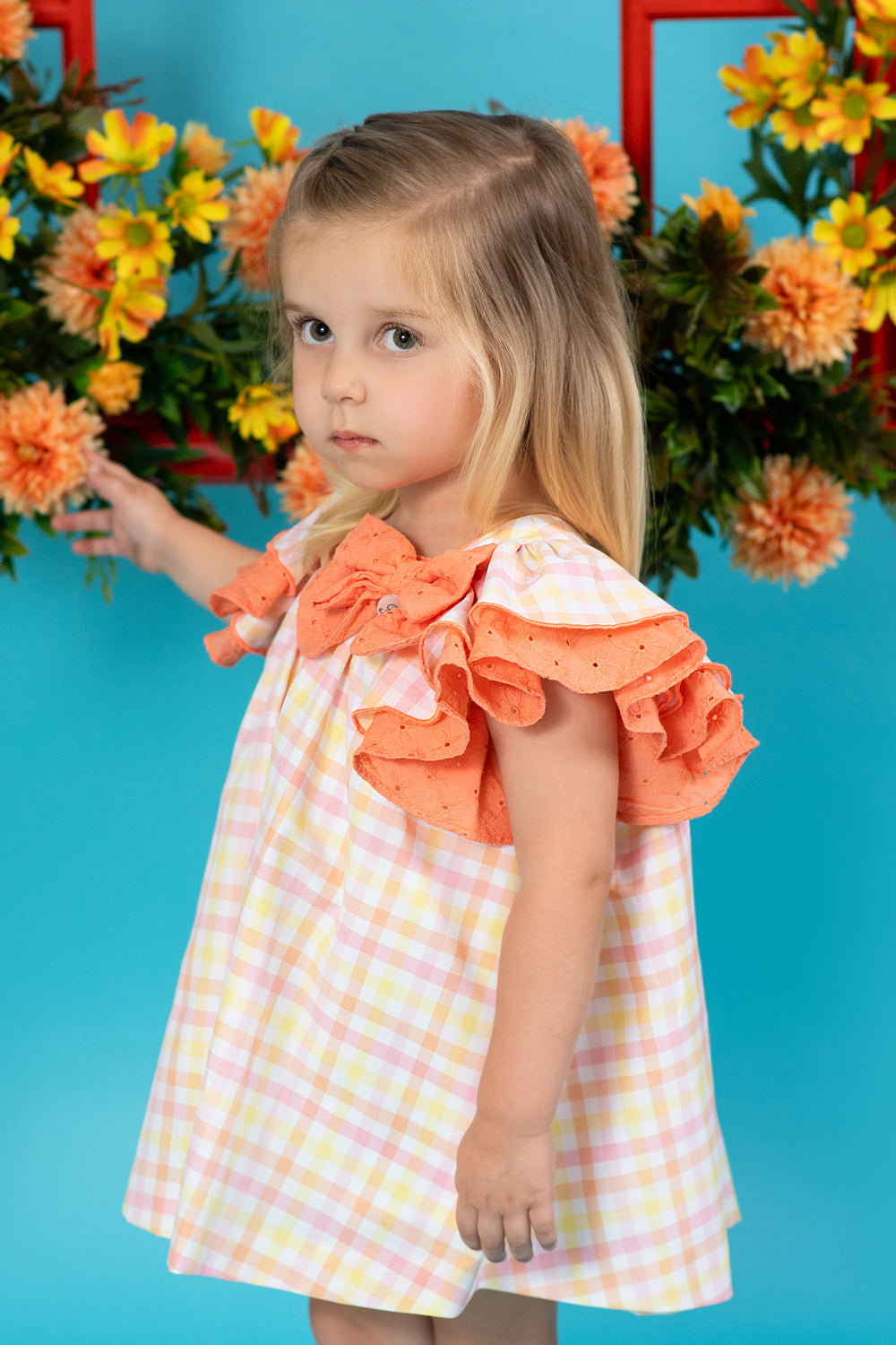 Foque "Soleil" Orange, Pink & Lemon Gingham Dress | Millie and John