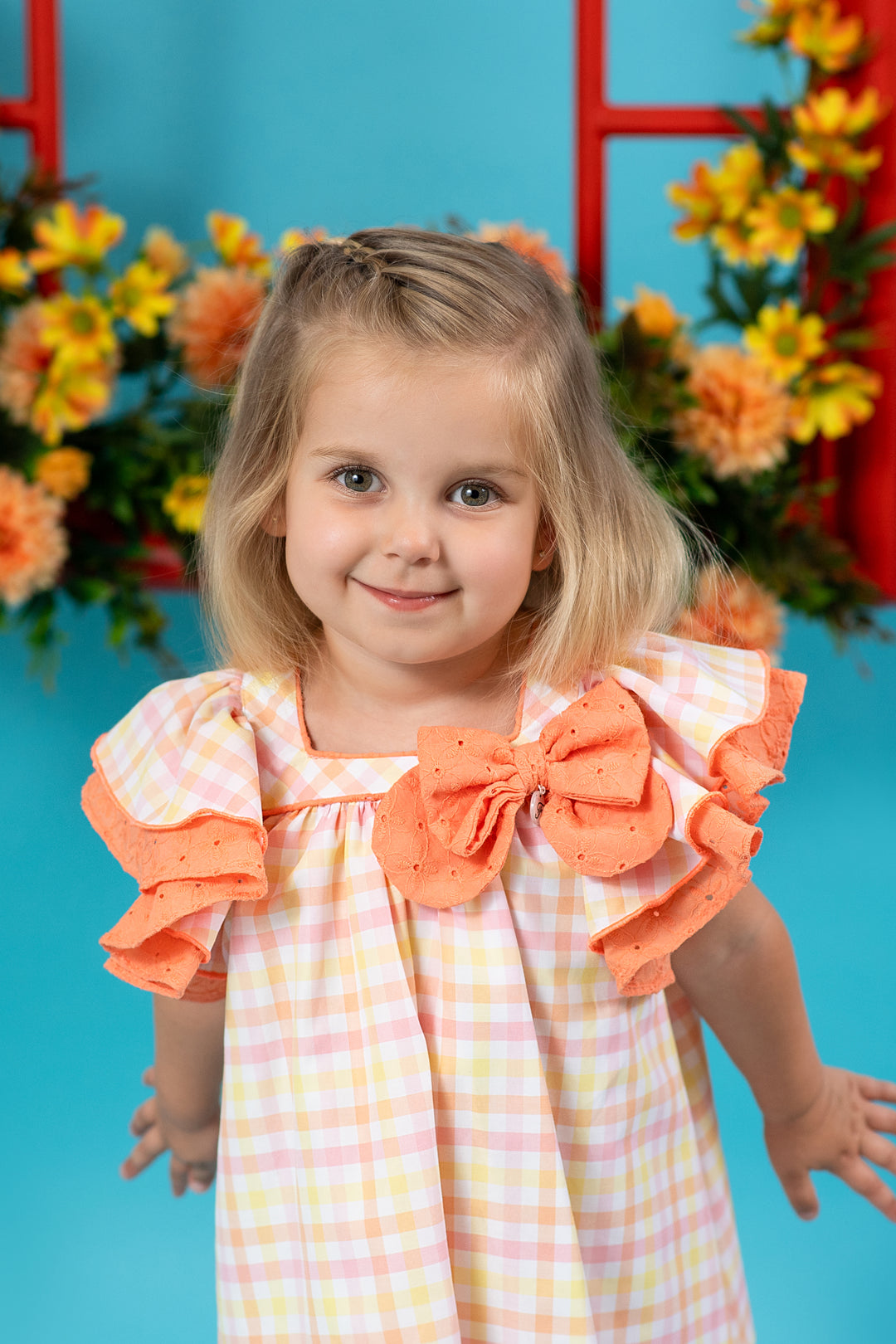 Foque "Soleil" Orange, Pink & Lemon Gingham Dress | Millie and John