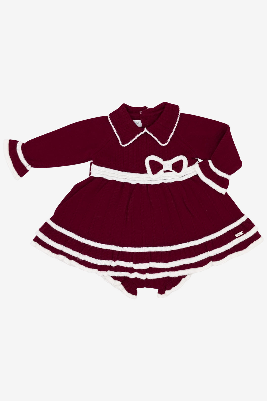 "Amelia" Burgundy & White Knitted Dress & Bloomers