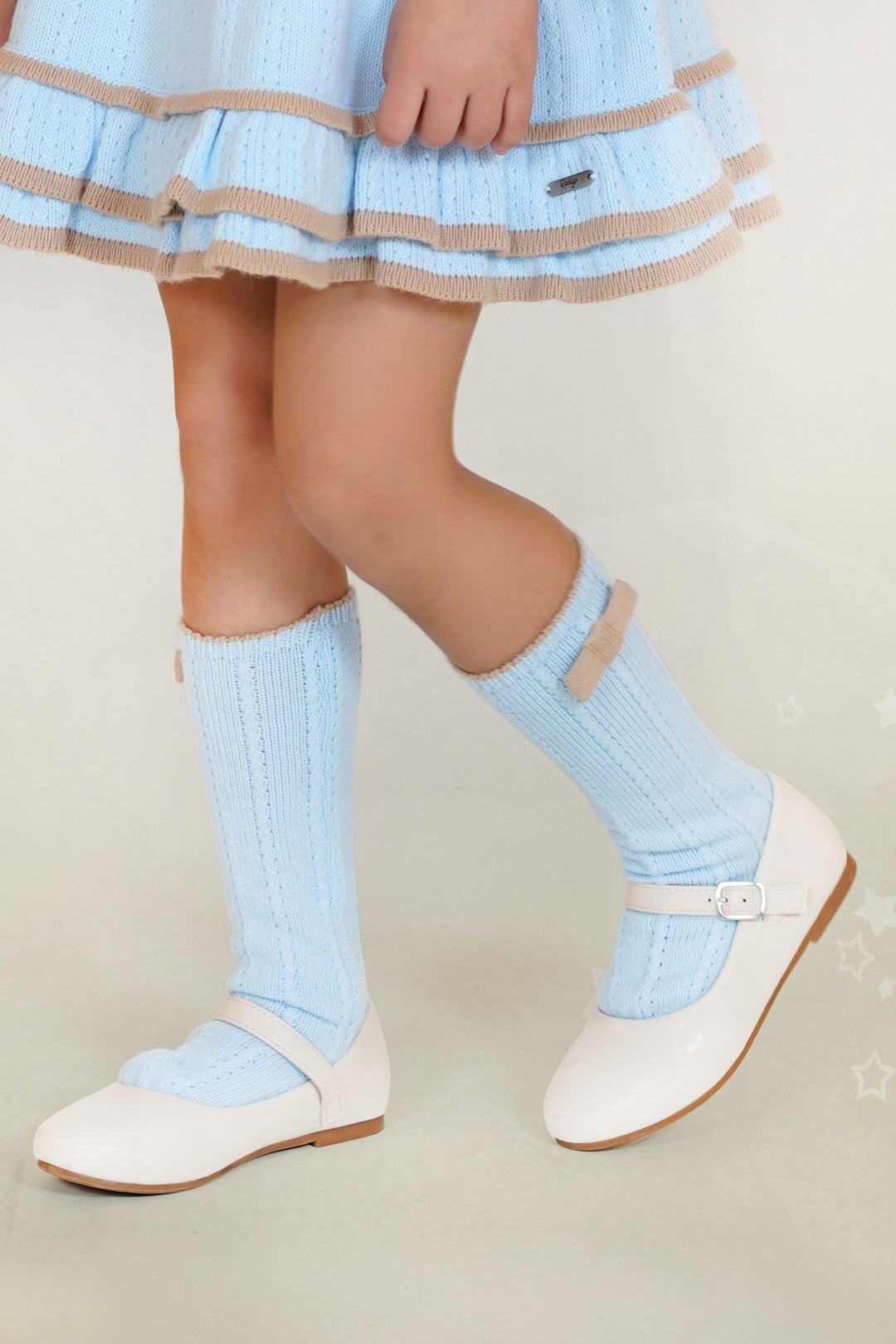 Rahigo Baby Blue & Camel Knee-High Bow Socks | Millie and John