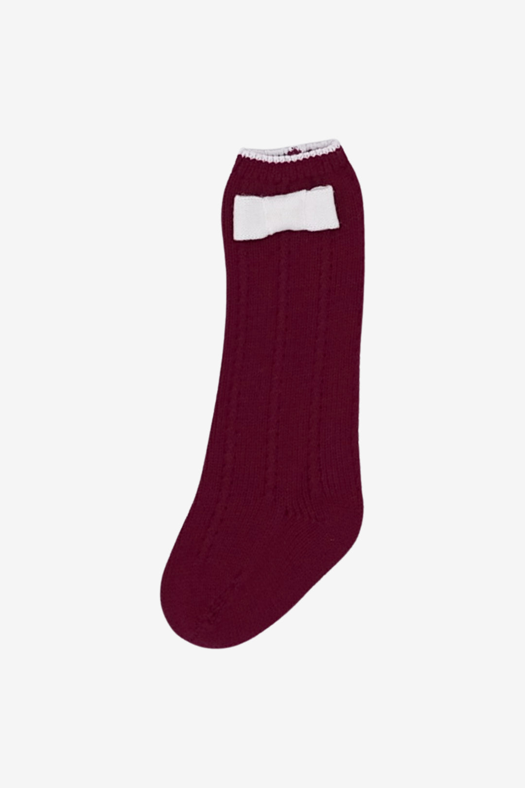 Burgundy & White Knee-High Bow Socks