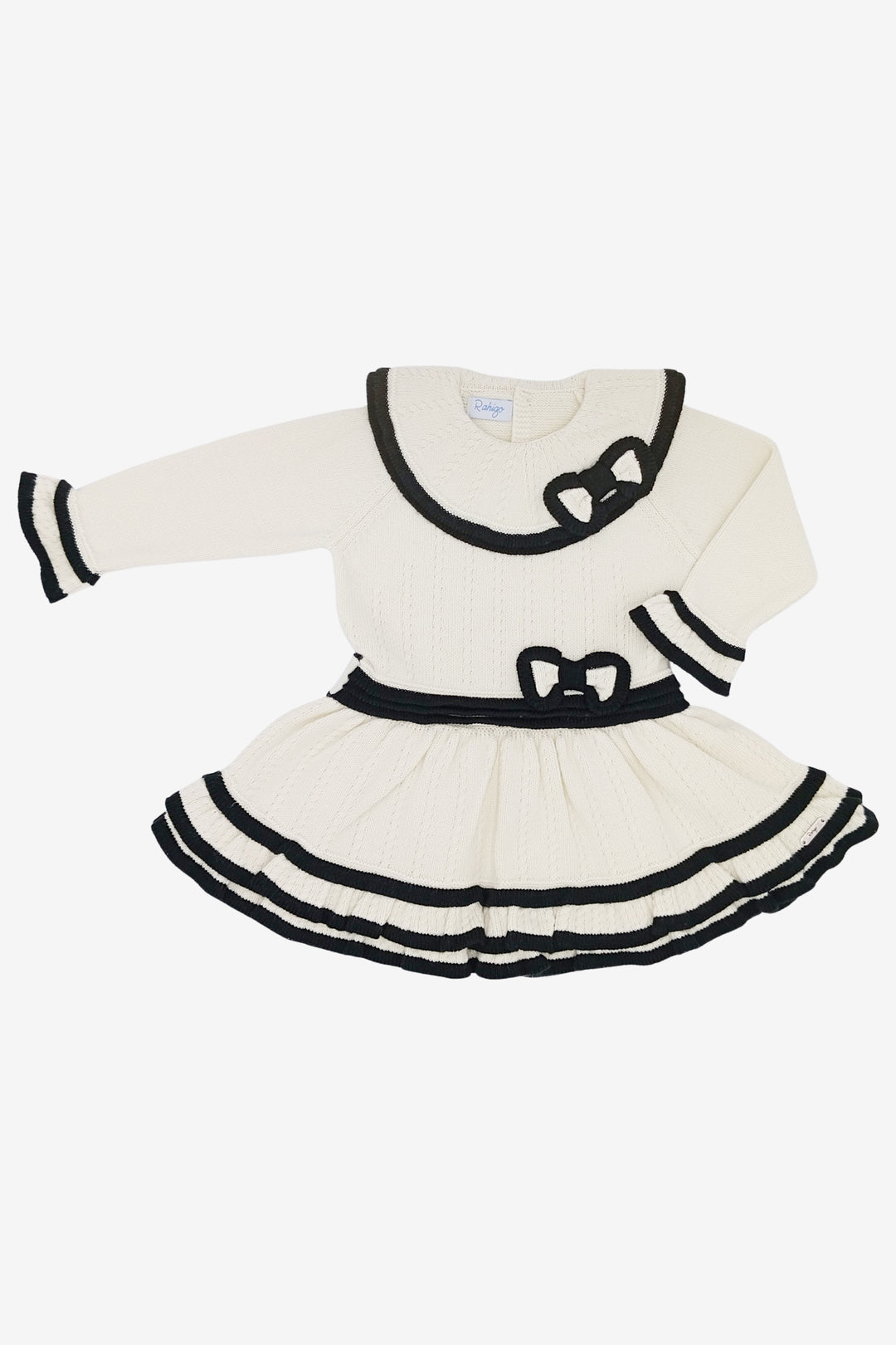 "Isabelle" Ivory & Black Knitted Drop Waist Dress