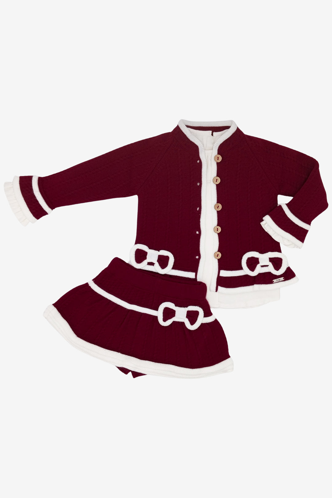 "Sophie" Burgundy & White Cardigan, Blouse & Skort