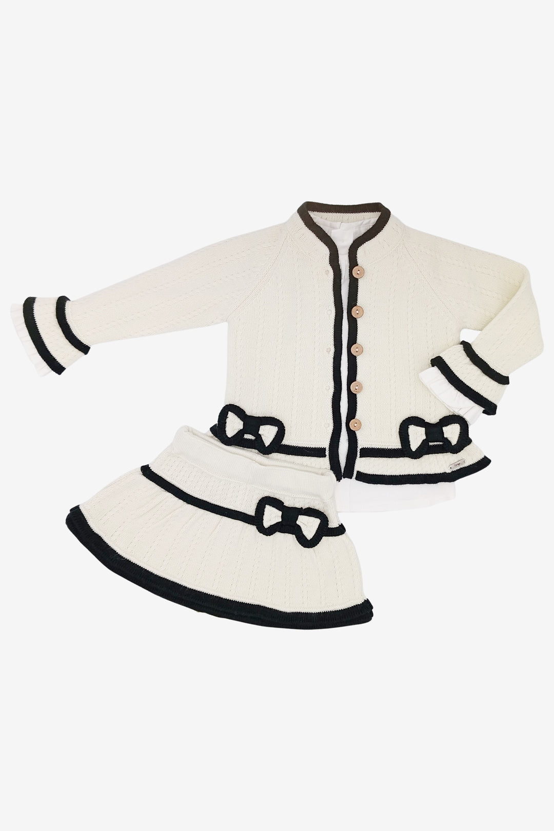 "Sophie" Ivory & Black Cardigan, Blouse & Skort