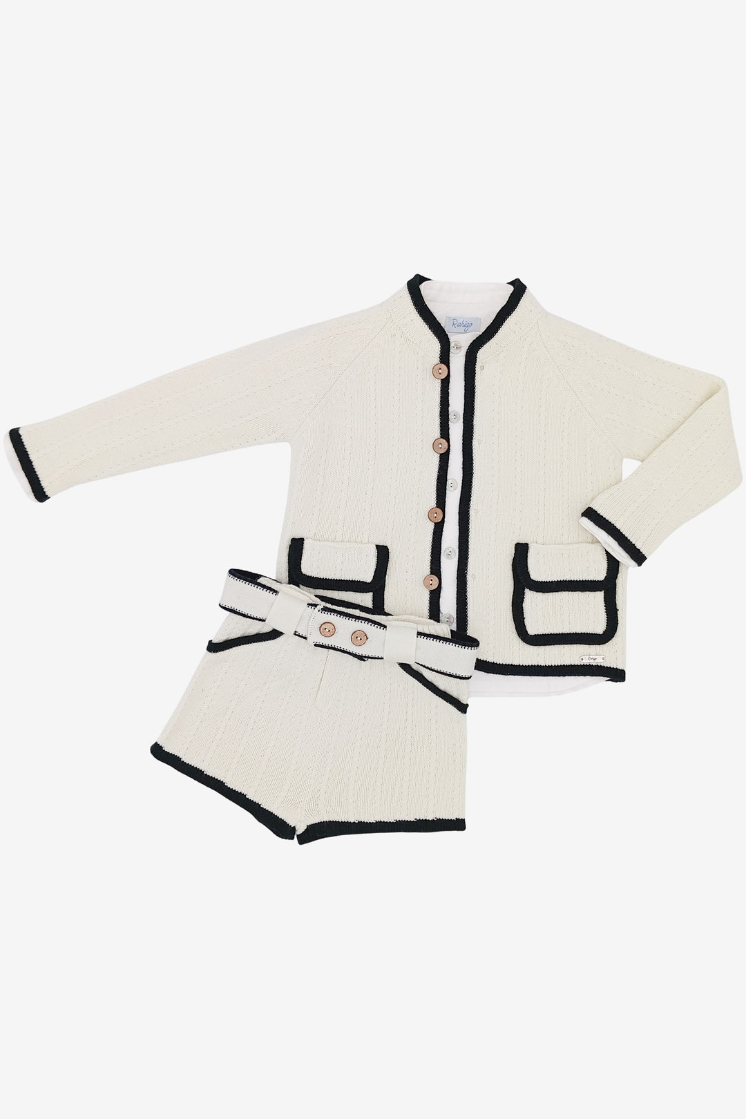"Henry" Ivory & Black Cardigan, Shirt & Shorts