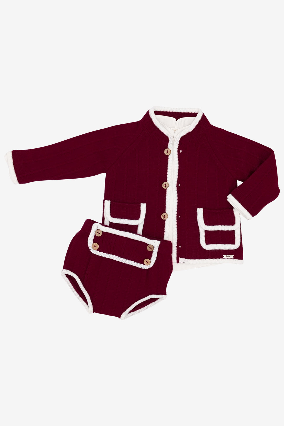 "Edward" Burgundy & White Cardigan, Shirt & Jam Pants