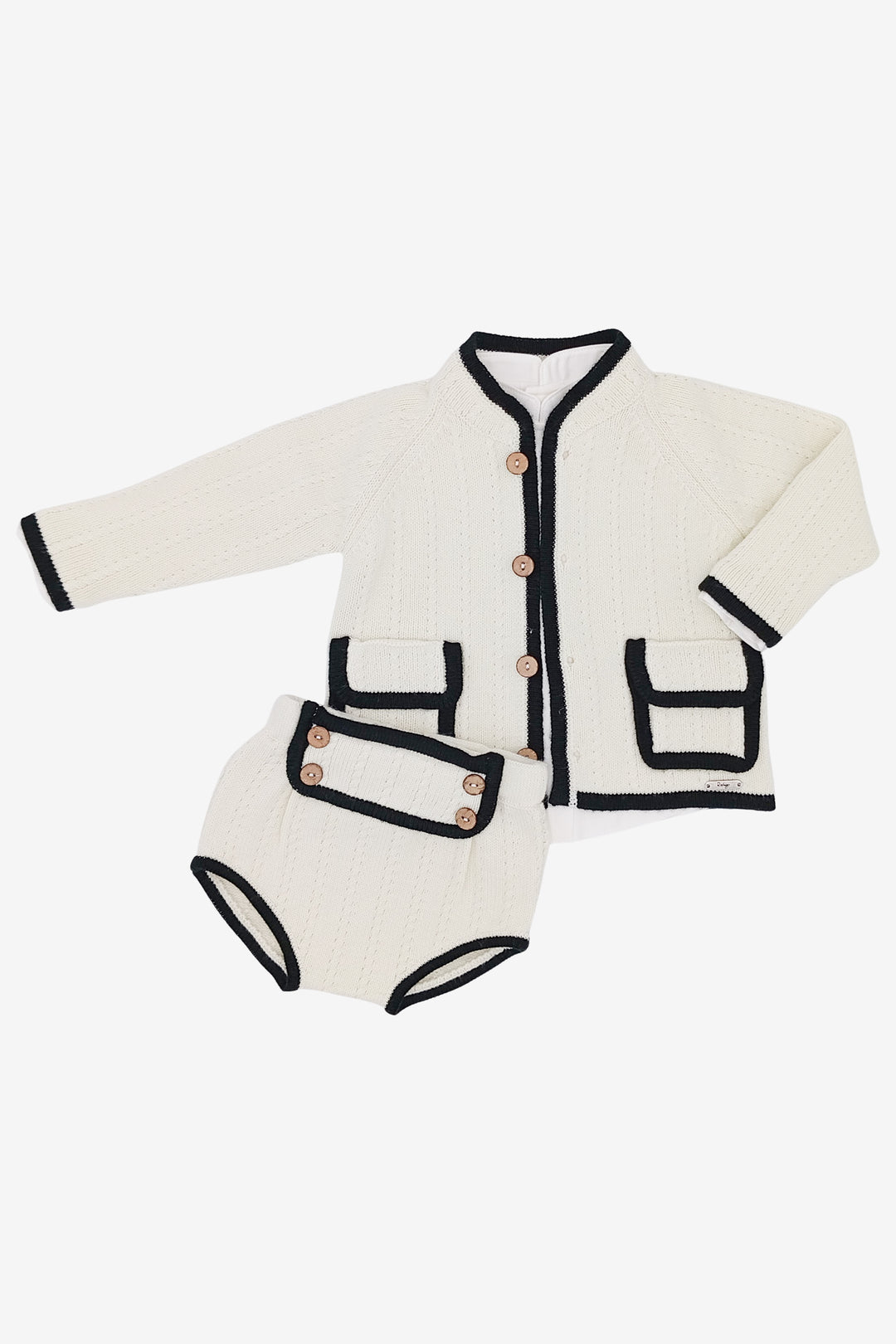 "Edward" Ivory & Black Cardigan, Shirt & Jam Pants