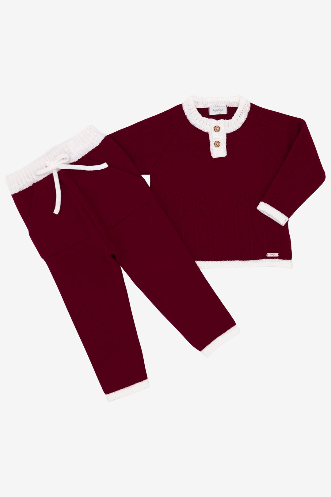 "William" Burgundy & White Knitted Tracksuit