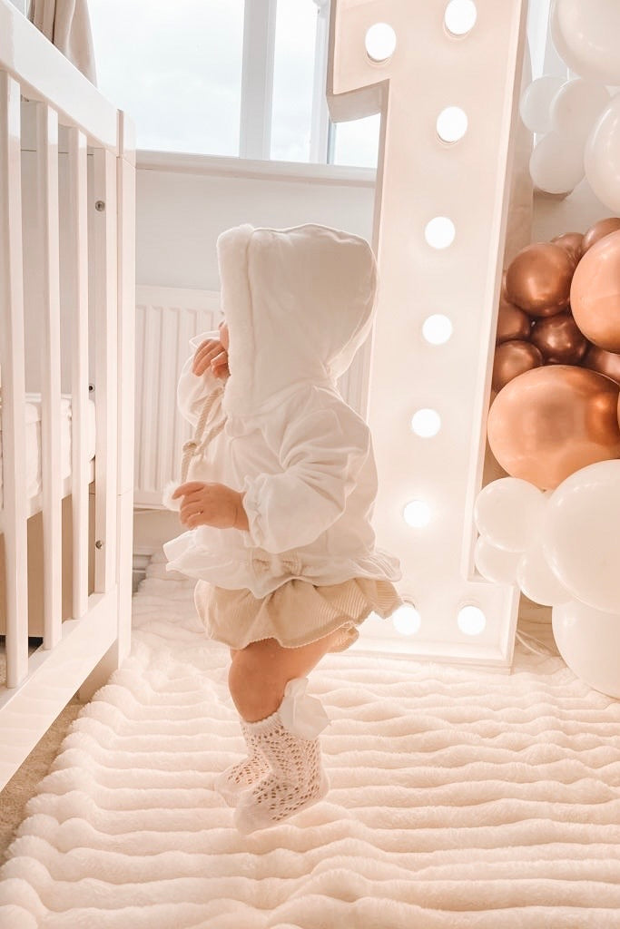 Deolinda "Elinora" Faux Fur Hoodie & Sand Bloomers | Millie and John