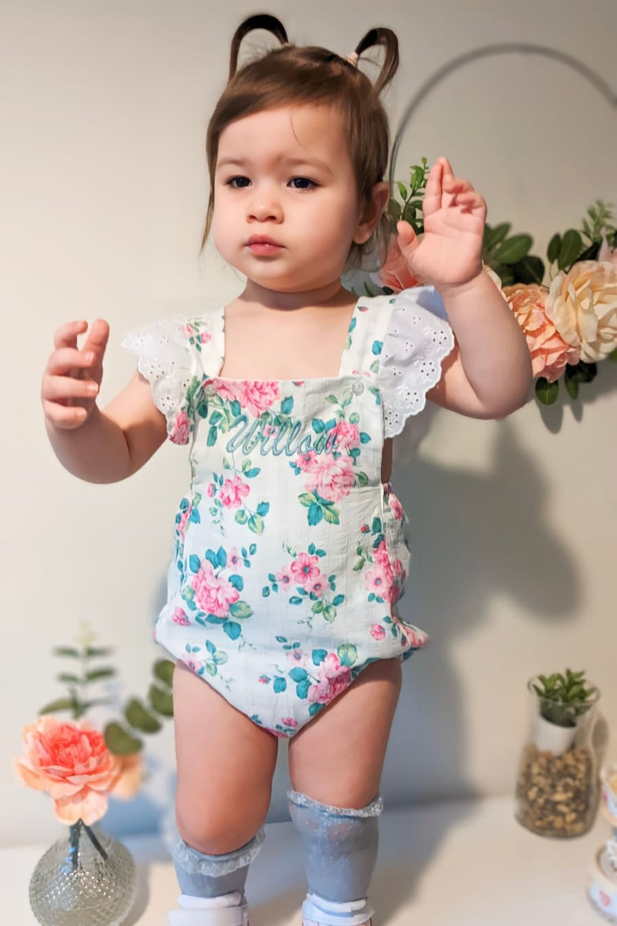 Juliana "Pippa" Fuchsia Floral Dungaree Romper | Millie and John