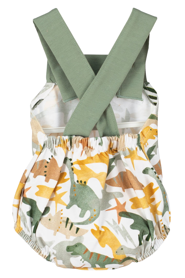 Calamaro PREORDER "Rowan" Dinosaur Print Dungaree Romper | Millie and John
