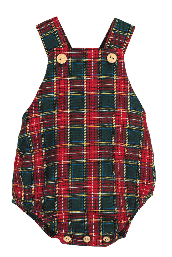 "Fraser" Red & Bottle Green Tartan Dungaree Romper