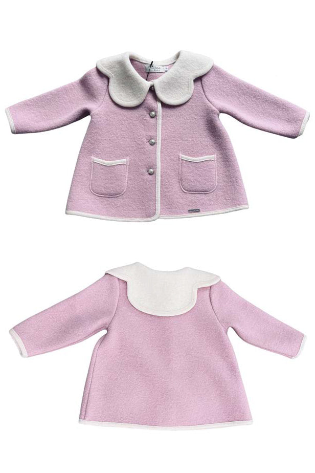 MARAE Kids PREORDER "Eleanor" Pink & Ivory Merino Wool Coat | Millie and John