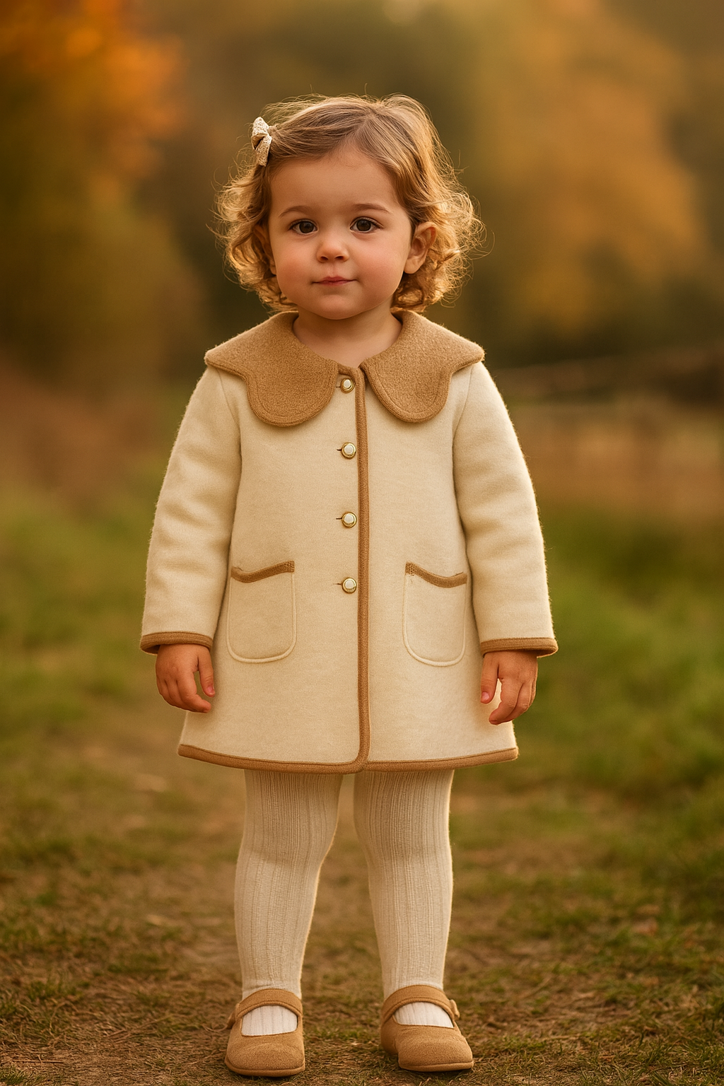 MARAE Kids "Eleanor" Ivory & Camel Merino Wool Coat | Millie and John