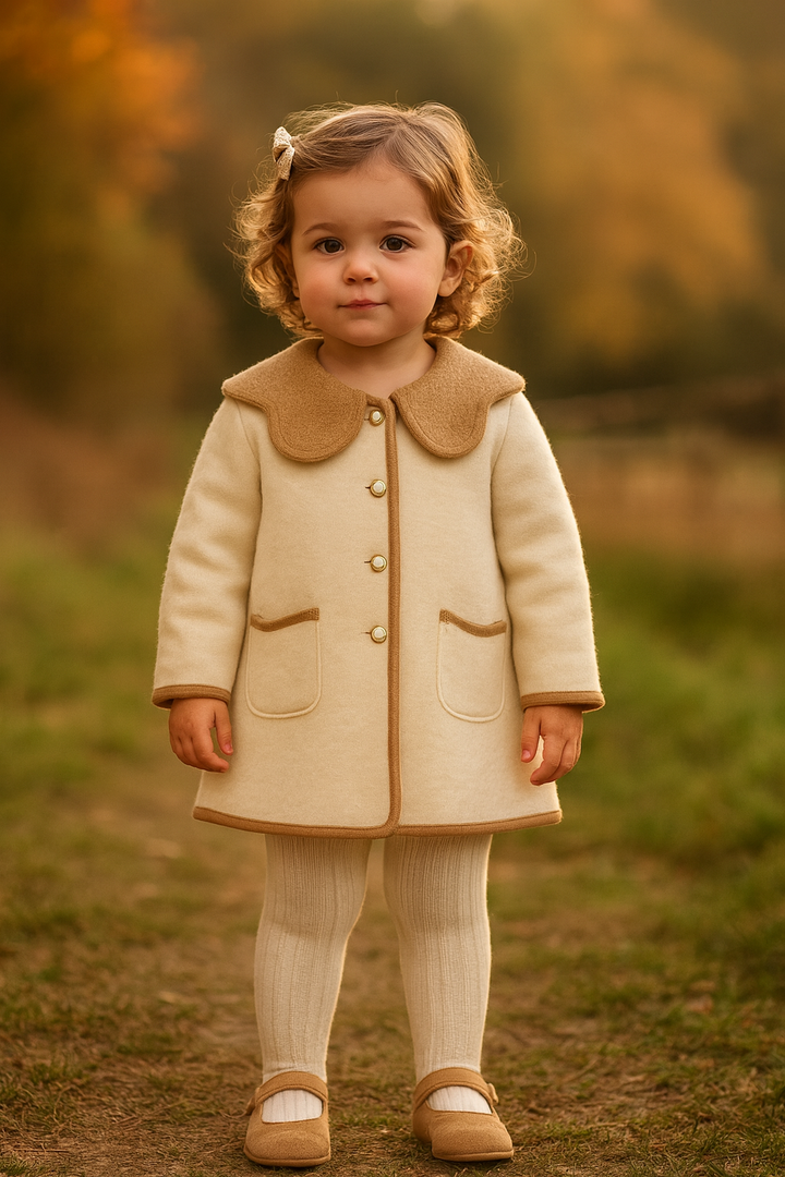 MARAE Kids "Eleanor" Ivory & Camel Merino Wool Coat | Millie and John