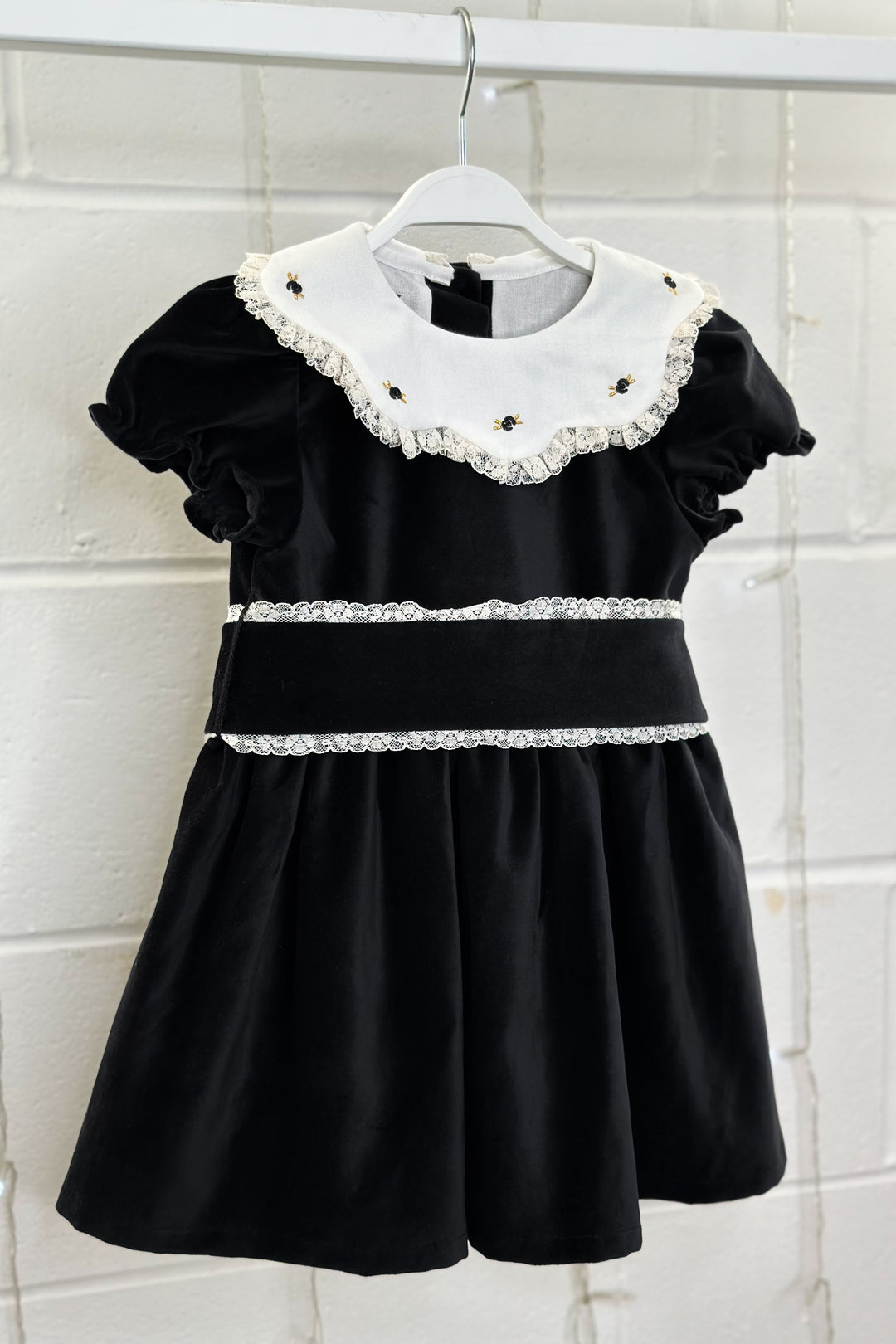 Fofettes "Verity" Black Velvet Embroidered Dress | Millie and John