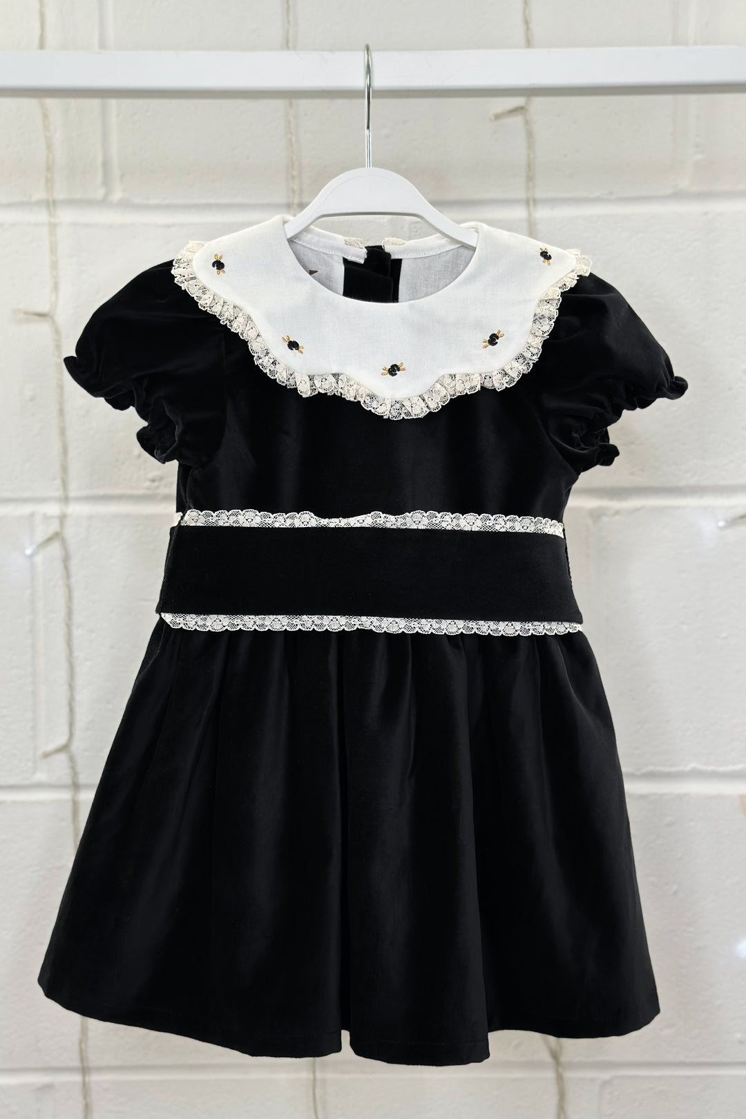 Fofettes "Verity" Black Velvet Embroidered Dress | Millie and John