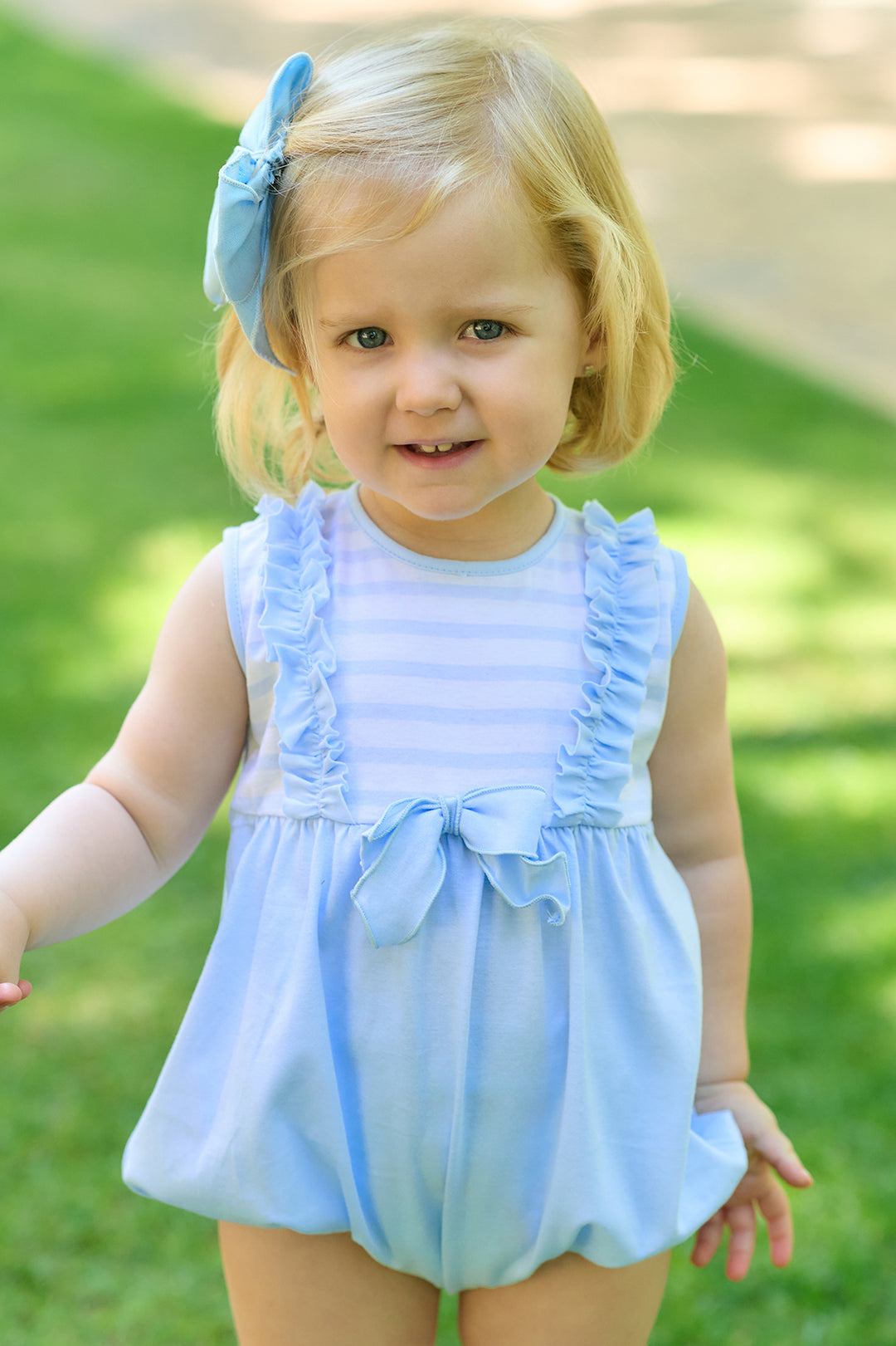 Rapife "Janie" Baby Blue Striped Romper | Millie and John