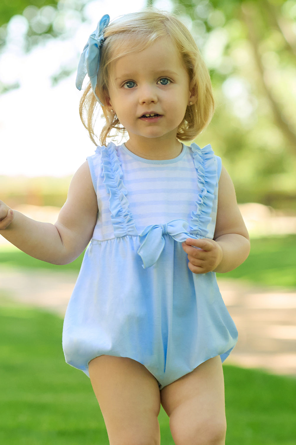 Rapife "Janie" Baby Blue Striped Romper | Millie and John