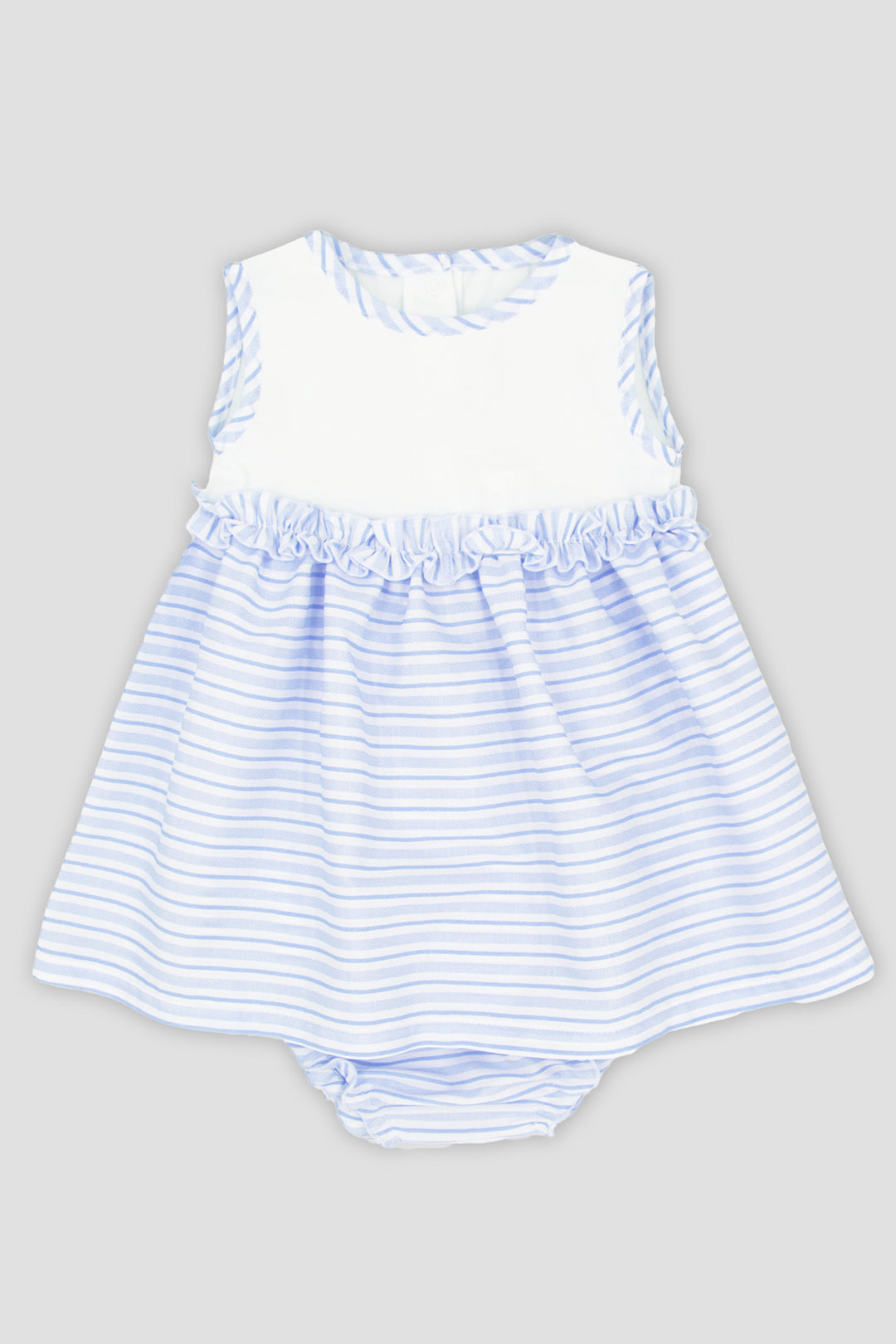 Rapife "Victoria" Baby Blue Striped Ruffle Dress & Bloomers | Millie and John