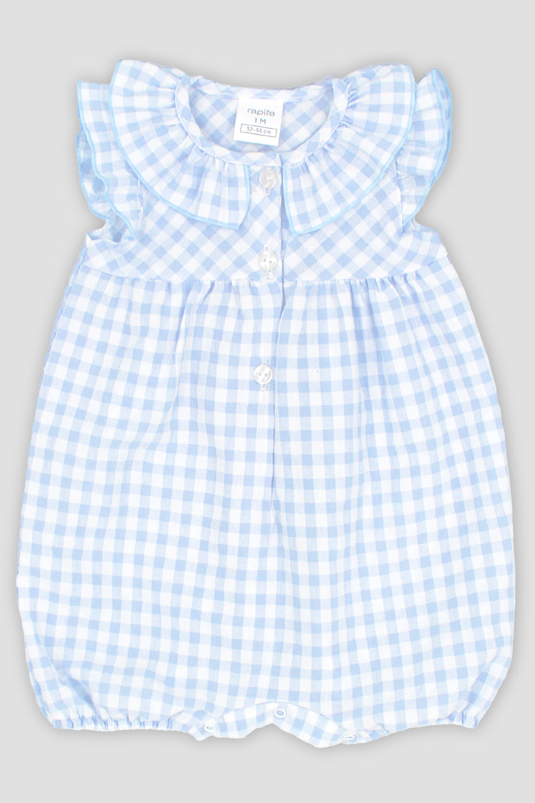 Rapife "Amelia" Baby Blue Gingham Romper | Millie and John